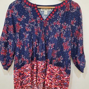 Bohemian Navy Blue Top Vintage American Womens Sz
